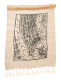 New York City Map Fringe Scarf, Black on Parchment Luxe Weight Pashmina, by Cyberoptix