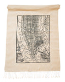 New York Neighborhood Map Print Scarf, Linen-Weave Manhattan Pashmina, by Cyberoptix