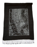 New York City Map Pale Grey on Black Scarf, Manhattan Island Linen-Weave Pashmina, by Cyberoptix