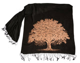 Oak Tree Linen-Weave Scarf, Copper on Black Pashmina, by Cyberoptix