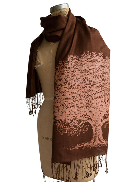 Oak Tree Scarf, Tree Silhouette Linen Weave Pashmina display picture 1