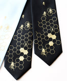 Bee Hive ties: Gold  on sky blue, black.