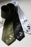 Bee Neckties: Gold on olive, silver on black, black on white.