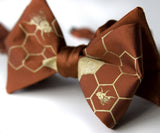 Honeybee Bow Tie. Gold print on cinnamon.