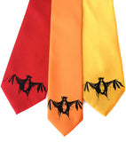 Bat Neckties. Black on red, pumpkin, marigold.