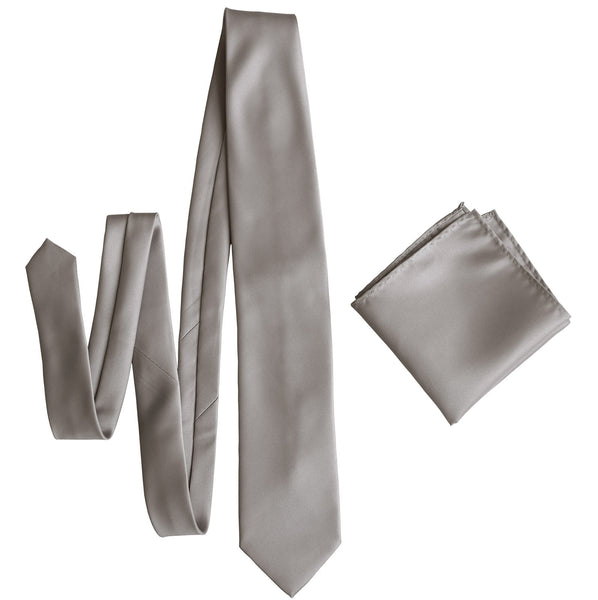 Oyster Necktie. Solid Color Light Grey Satin Finish Tie, No