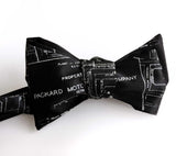 Packard Plant Engineering Blueprint Bow Tie, Black. Detroit Map Tie.