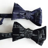 Packard Plant Engineering Blueprint Bow Ties, Detroit Map Ties