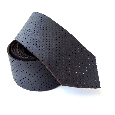 Perforated Black Leather Necktie, automotive leather tie