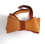 Orange Perforated Leather Bow Tie.