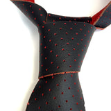 Perforated Black & Red Leather Necktie. Red backed automotive leather tie.