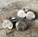 Petoskey Stone Cufflinks, fossil coral cufflinks