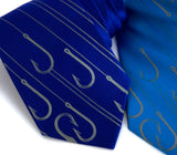 Fishing Necktie. Dove gray on royal blue, electric blue.