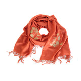 Poppy scarf. Soft gold on persimmon light pashmina.