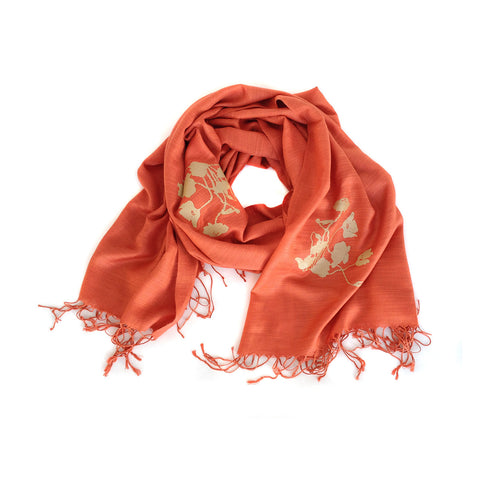 Poppies Scarf. Floral print, linen-weave pashmina