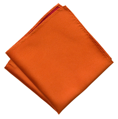 Pumpkin Spice Pocket Square. Medium Orange Solid Color Woven Silk, No Print