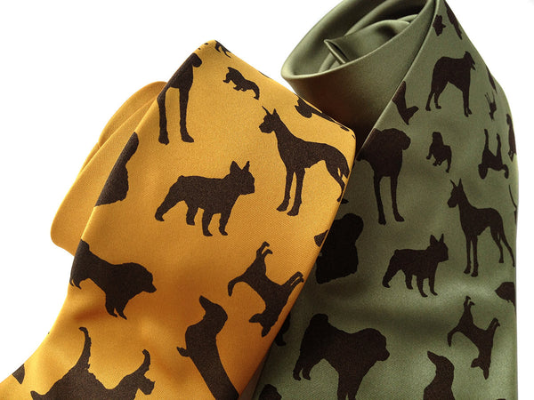 Dog Print Silk Necktie. 