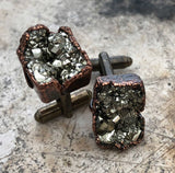 Pyrite Cufflinks. Electroformed copper & fool's gold cluster, raw stone cuff links