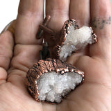 Druzy Quartz Crystal Cufflinks. Electroformed copper, raw stone crystal cuff links