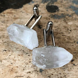 Quartz Cufflinks, raw stone crystal cuff links