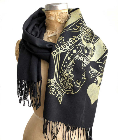Queen of Spades Scarf, Playing Card Linen-Weave Pashmina