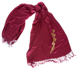 Gold ink on maroon pashmina.