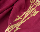Gold ink on maroon pashmina.