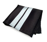 Racing Stripes pocket square: metallic silver on black.