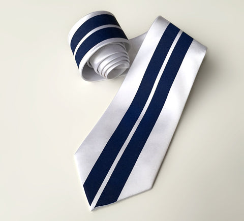 Racing Stripes: White & Blue Microfiber Necktie