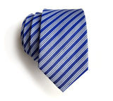 Blue striped linen + silk blend woven necktie.