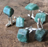 Raw Emerald Crystal Cufflinks, green beryl stone cufflinks