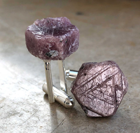 Raw Ruby Crystal Cufflinks, rough ruby corundum