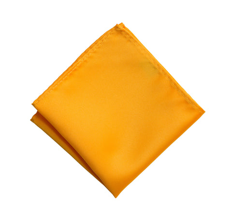 Saffron Pocket Square. Medium Yellow Solid Color Satin Finish, No Print