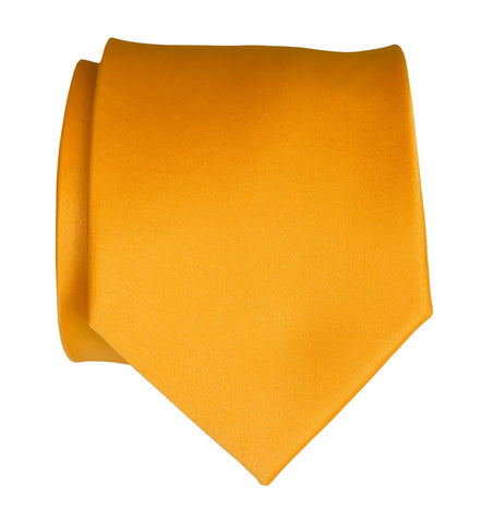 Saffron Necktie. Medium Yellow Solid Color Satin Finish Tie, No Print