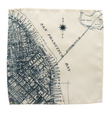 San Francisco Bay Map Vintage Print, Navy Blue on Cream Pocket Square, by Cyberoptix