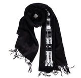 White ink on black light pashmina scarf.
