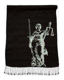 Scales of Justice Ice on Black Scarf, Lawyer Linen-Weave Pashmina, by Cyberoptix
