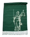 Scales of Justice Ice on Emerald Green Scarf, Lawyer Linen-Weave Pashmina, by Cyberoptix