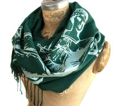 Scales of Justice Women's Scarf, Emerald Green Linen-Weave Pashmina, by Cyberoptix