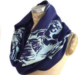 Scales of Justice Fringed Scarf, Linen-Weave Pashmina. Ice silkscreen print on navy blue, by Cyberoptix