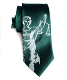 Scales of Justice Necktie: Ice ink on emerald.