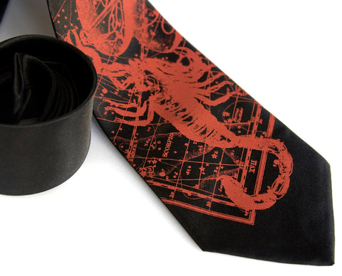 Scorpio Necktie, The Scorpion. Zodiac Constellation Star Chart Tie