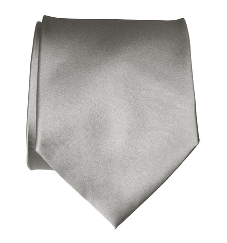 Silver Necktie. Solid Color Grey Satin Finish Tie, No Print