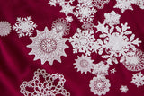 Red and White Snowflake Print Scarf. Snow Print Linen-Weave Pashmina, by Cyberoptix.