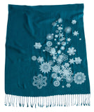 Teal blue and white Snowflake Scarf. Snow Print Linen-Weave Pashmina, by Cyberoptix.