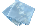 Snow print pocket square. White snowflakes on sky blue, by Cyberoptix