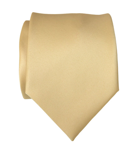 Soft Gold Necktie. Tan Solid Color Satin Finish Tie, No Print