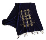Solar & Lunar Eclipse scarf: gold ink on navy pashmina