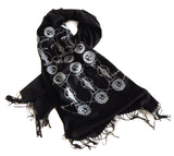 Solar & Lunar Eclipse scarf: silver on black pashmina