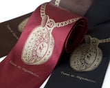 Sommelier Necktie. Antique brass ink on burgundy.